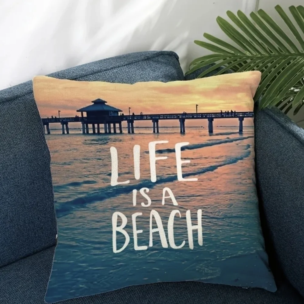 New 1pc Beach Pillow Cover, life is a beach, Happy place, T1MIS